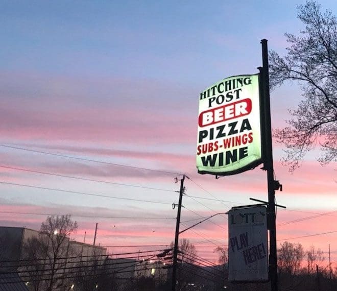 Hitching Post sign at sunset